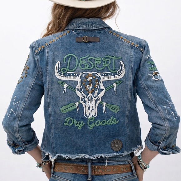 Double D Ranch Jackets & Blazers - Double D Ranch PLUS Boho Western Desert Dry Goods Embroidered Jean Jacket Sz 1X
